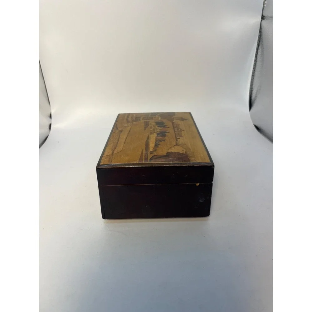 Vintage Reuge Inlaid Marquetry Wood Jewelry Box